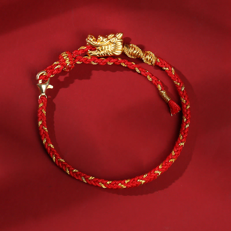 Drachen-Glücksarmband | 999 Sterling Silber Roter Faden Schutz