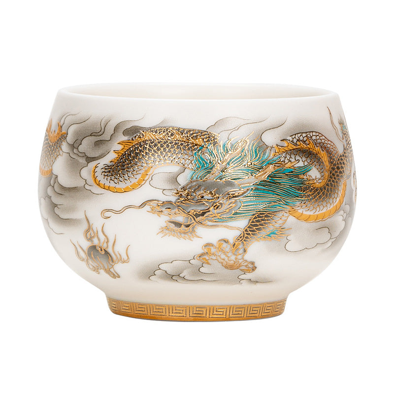 Keramik-Teetasse mit Drachen- und Phönixmotiv, 130 ml, Zen-Dekor, Geschenk