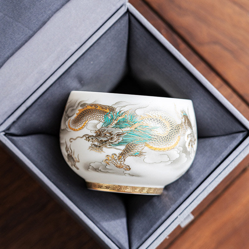 Keramik-Teetasse mit Drachen- und Phönixmotiv, 130 ml, Zen-Dekor, Geschenk