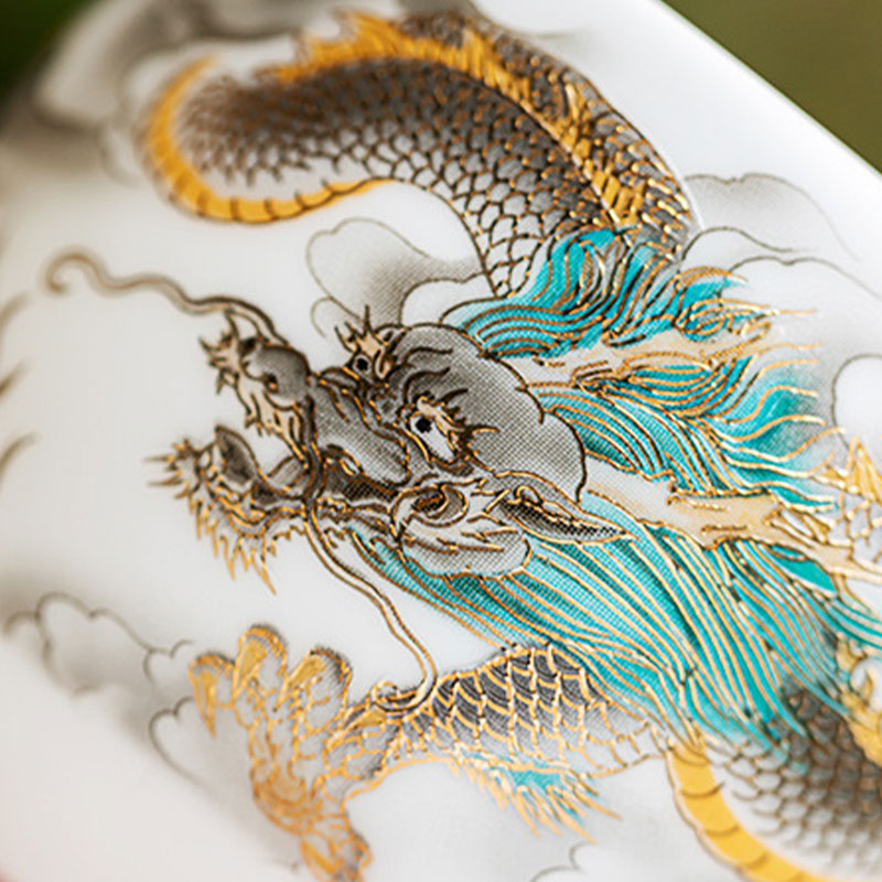 Keramik-Teetasse mit Drachen- und Phönixmotiv, 130 ml, Zen-Dekor, Geschenk