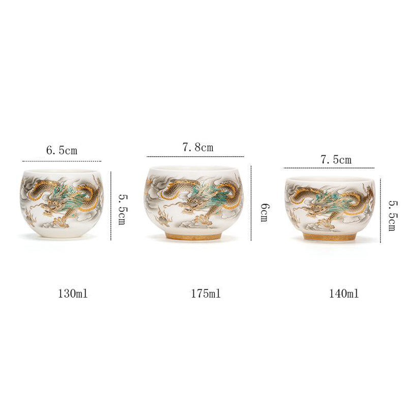 Keramik-Teetasse mit Drachen- und Phönixmotiv, 130 ml, Zen-Dekor, Geschenk