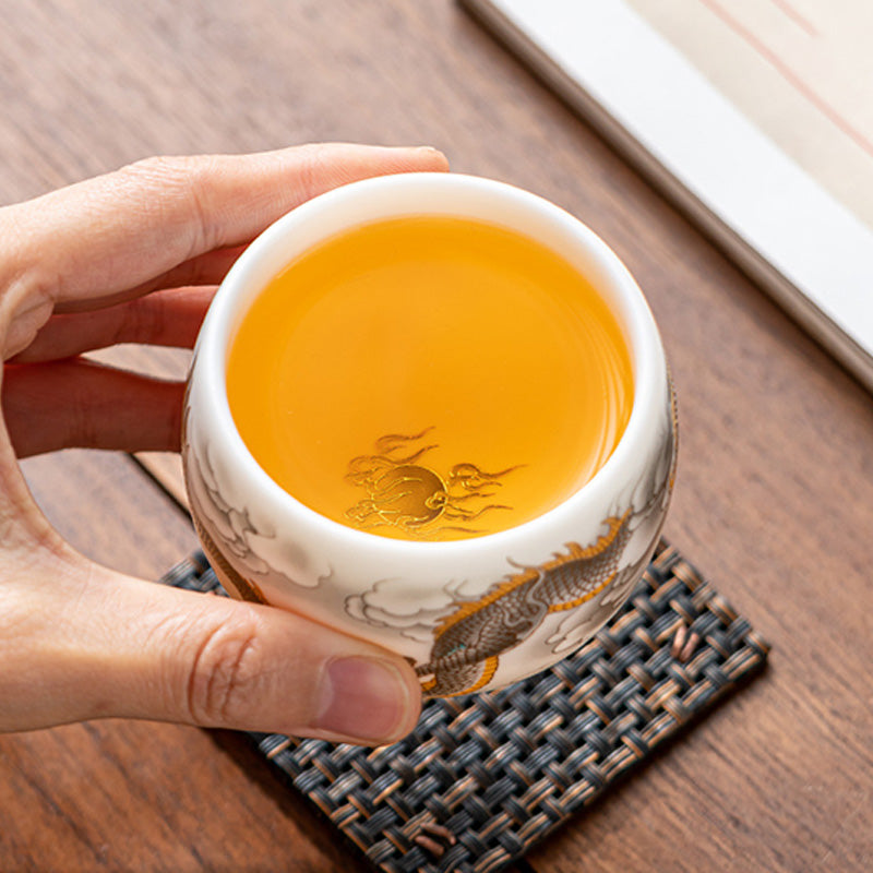 Keramik-Teetasse mit Drachen- und Phönixmotiv, 130 ml, Zen-Dekor, Geschenk