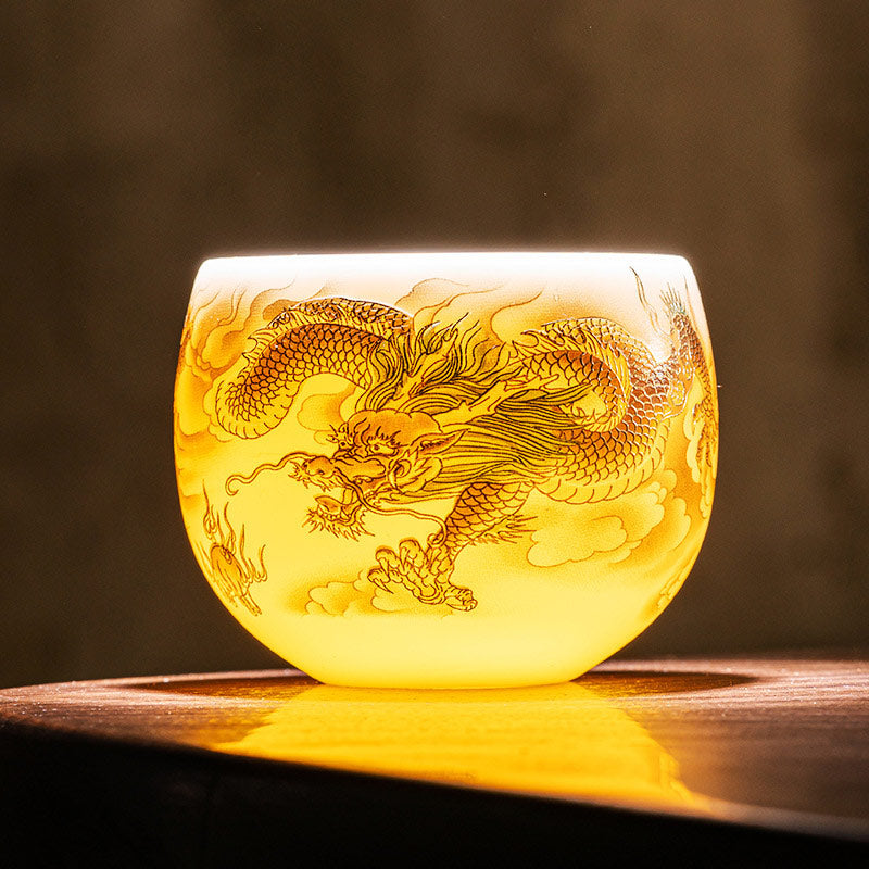 Keramik-Teetasse mit Drachen- und Phönixmotiv, 130 ml, Zen-Dekor, Geschenk