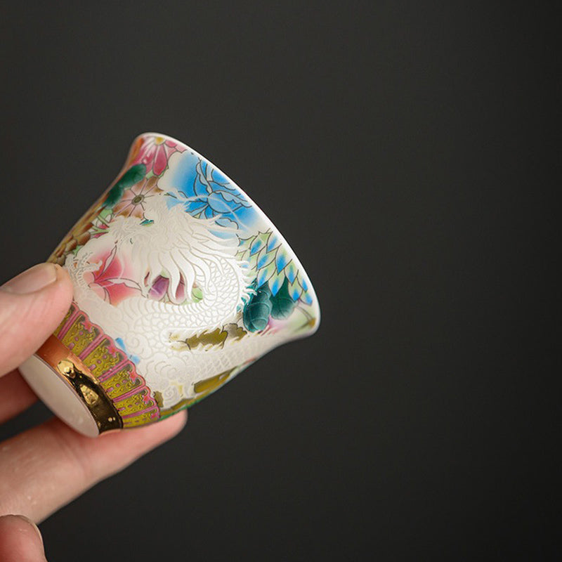 Drache &amp; Phönix Keramik-Teetasse 50 ml | Zen-Dekor