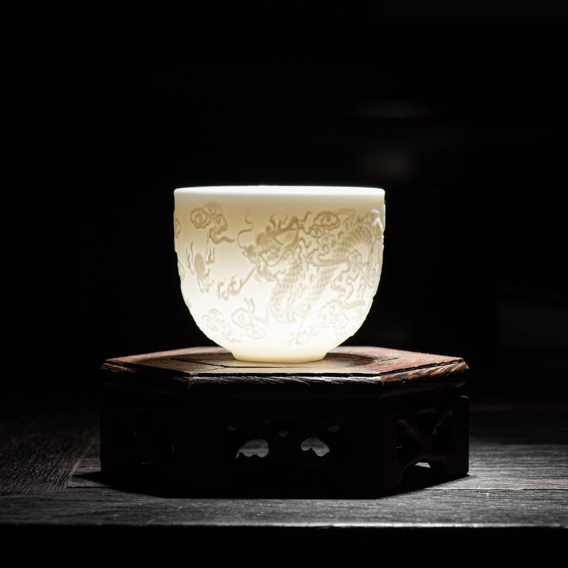 Teetasse mit Drachen- und Phönix-Motiv, Porzellan, Zen-Dekor, 115 ml