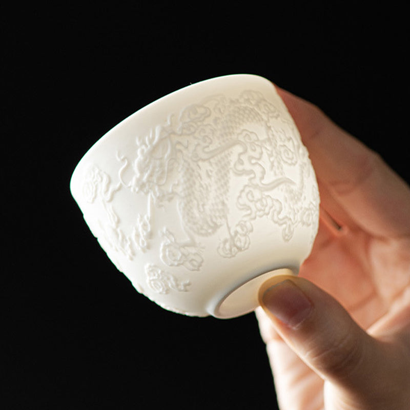 Teetasse mit Drachen- und Phönix-Motiv, Porzellan, Zen-Dekor, 115 ml