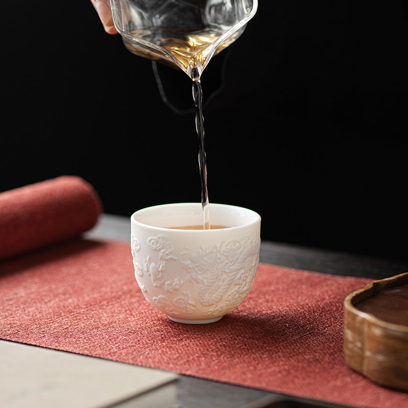 Teetasse mit Drachen- und Phönix-Motiv, Porzellan, Zen-Dekor, 115 ml