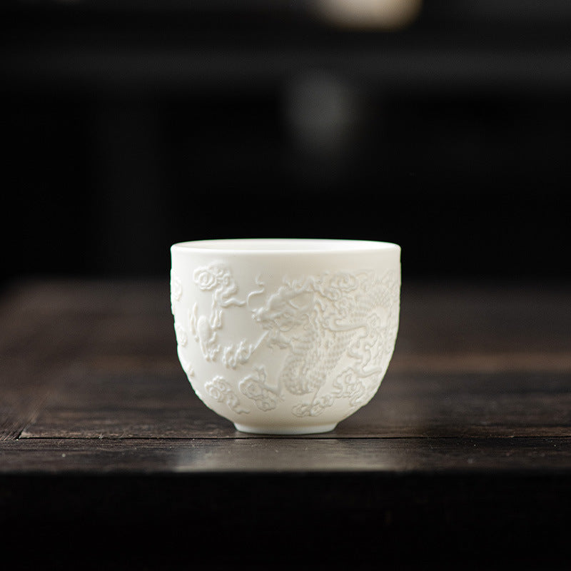 Teetasse mit Drachen- und Phönix-Motiv, Porzellan, Zen-Dekor, 115 ml