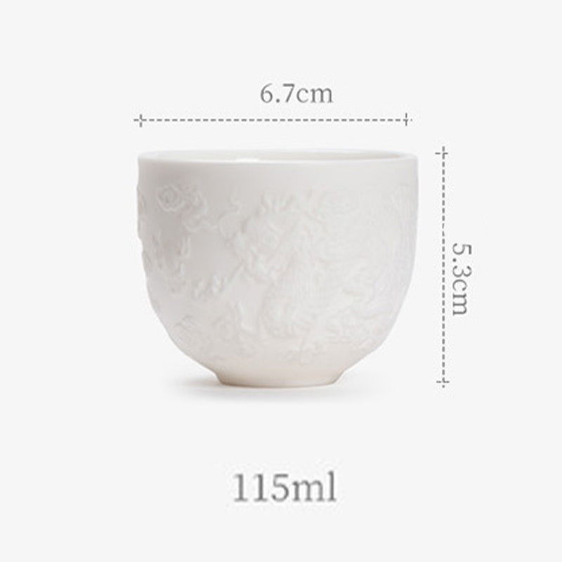 Teetasse mit Drachen- und Phönix-Motiv, Porzellan, Zen-Dekor, 115 ml