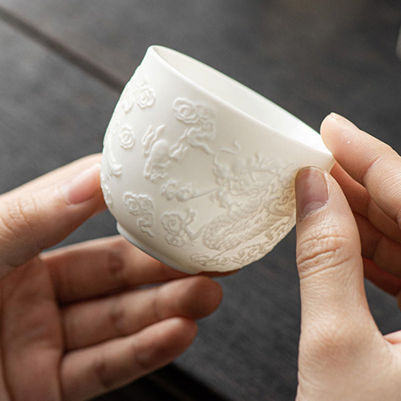 Teetasse mit Drachen- und Phönix-Motiv, Porzellan, Zen-Dekor, 115 ml