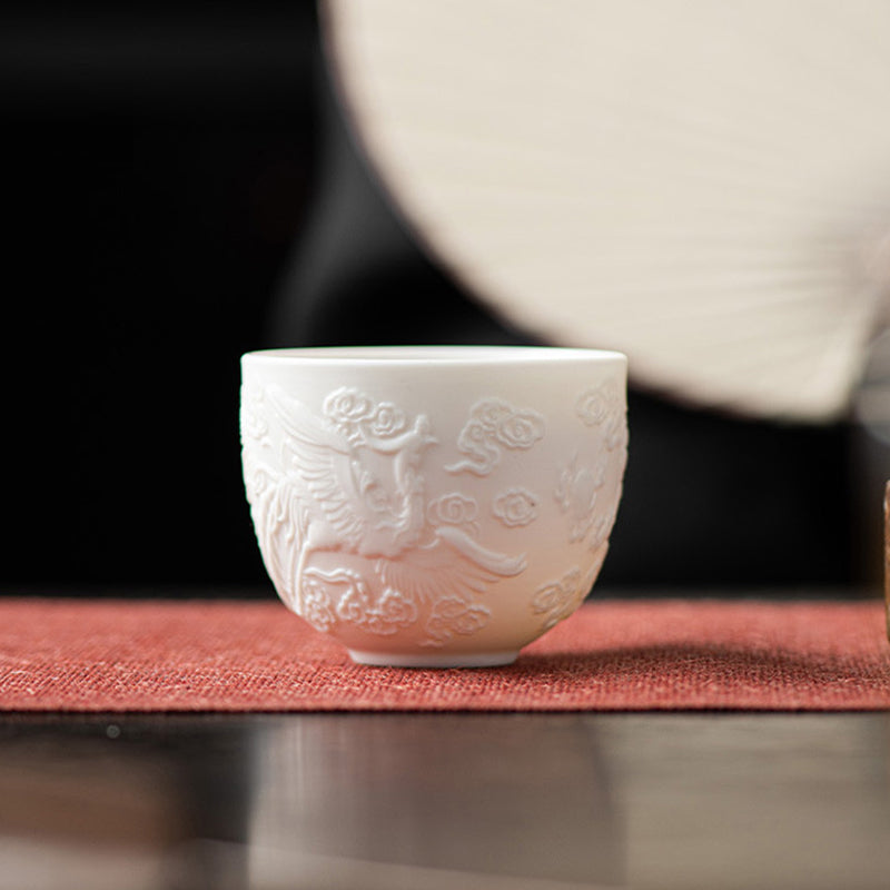 Teetasse mit Drachen- und Phönix-Motiv, Porzellan, Zen-Dekor, 115 ml