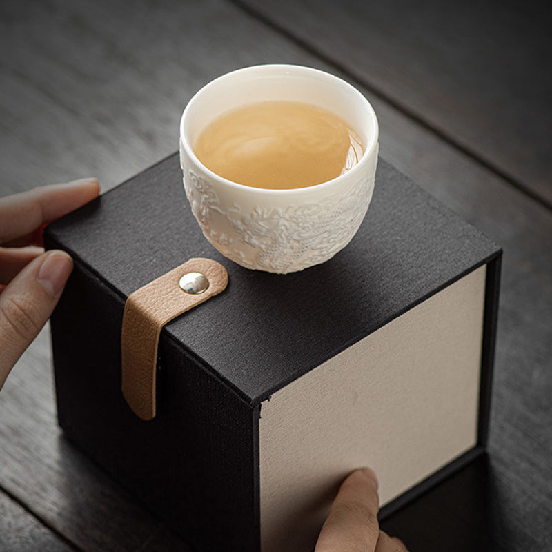 Teetasse mit Drachen- und Phönix-Motiv, Porzellan, Zen-Dekor, 115 ml