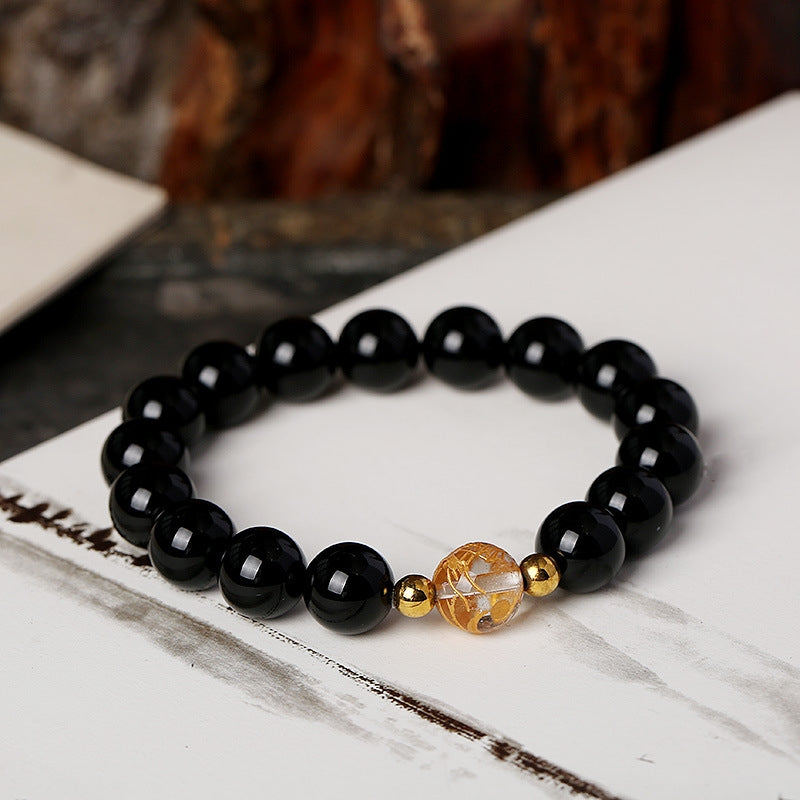 Drachenstärke-Armband | Schwarzer Obsidian, weißer Kristall, Onyx, 10 mm
