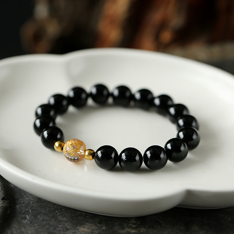 Drachenstärke-Armband | Schwarzer Obsidian, weißer Kristall, Onyx, 10 mm