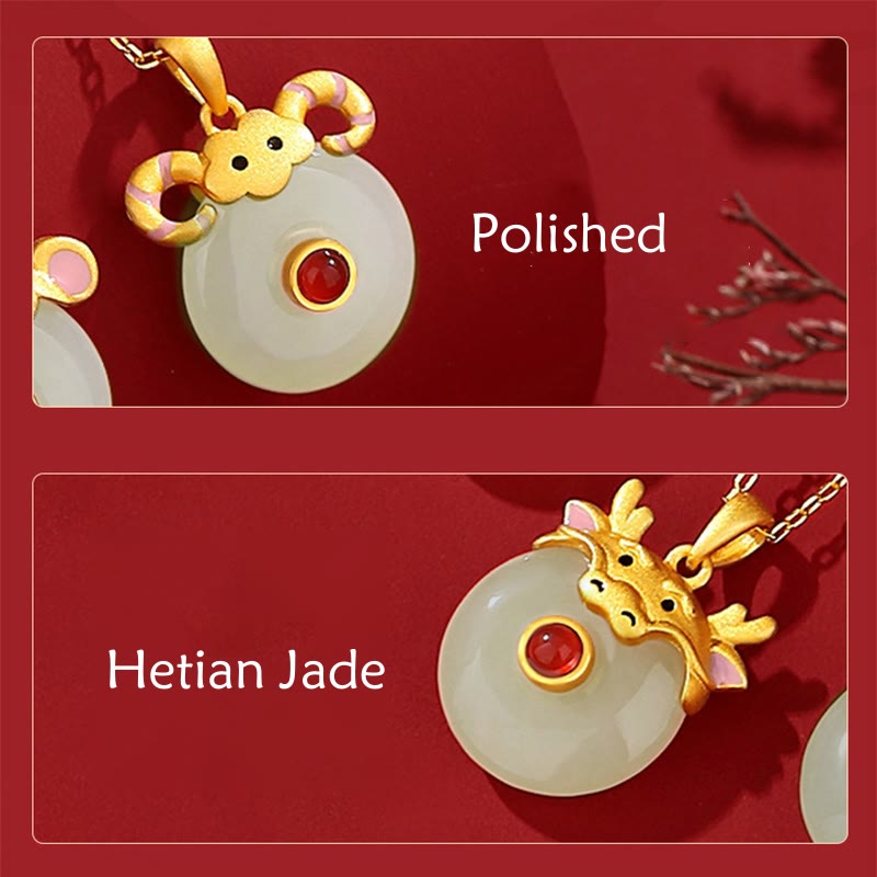 Drachen-Sternzeichen-Halskette | Sterlingsilber mit Hetian-Jade und rotem Achat