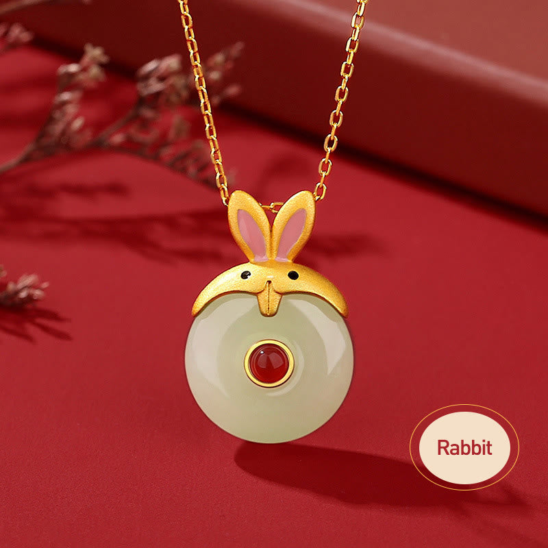 Drachen-Sternzeichen-Halskette | Sterlingsilber mit Hetian-Jade und rotem Achat