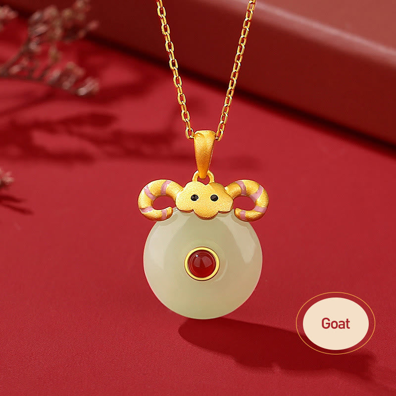 Drachen-Sternzeichen-Halskette | Sterlingsilber mit Hetian-Jade und rotem Achat