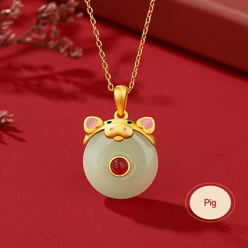 Drachen-Sternzeichen-Halskette | Sterlingsilber mit Hetian-Jade und rotem Achat