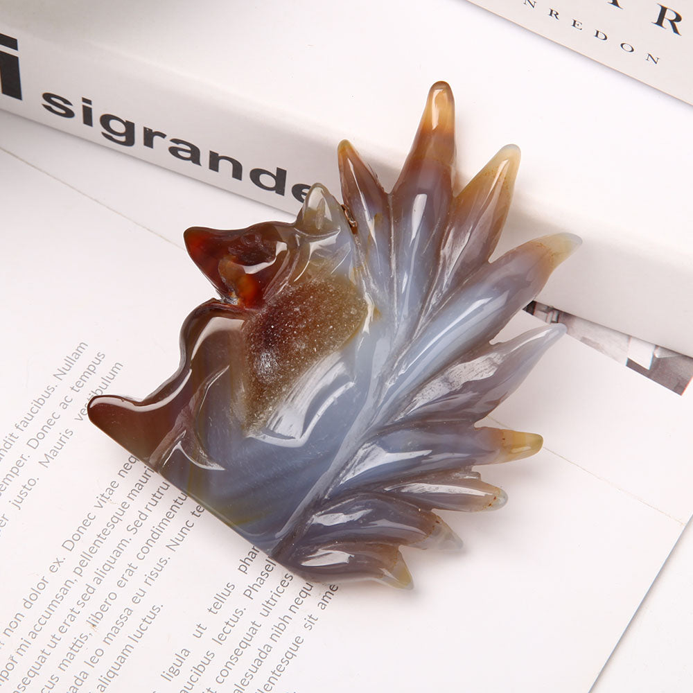 Druzy Agate Nine Tail Fox Crystal Carving 11-13cm