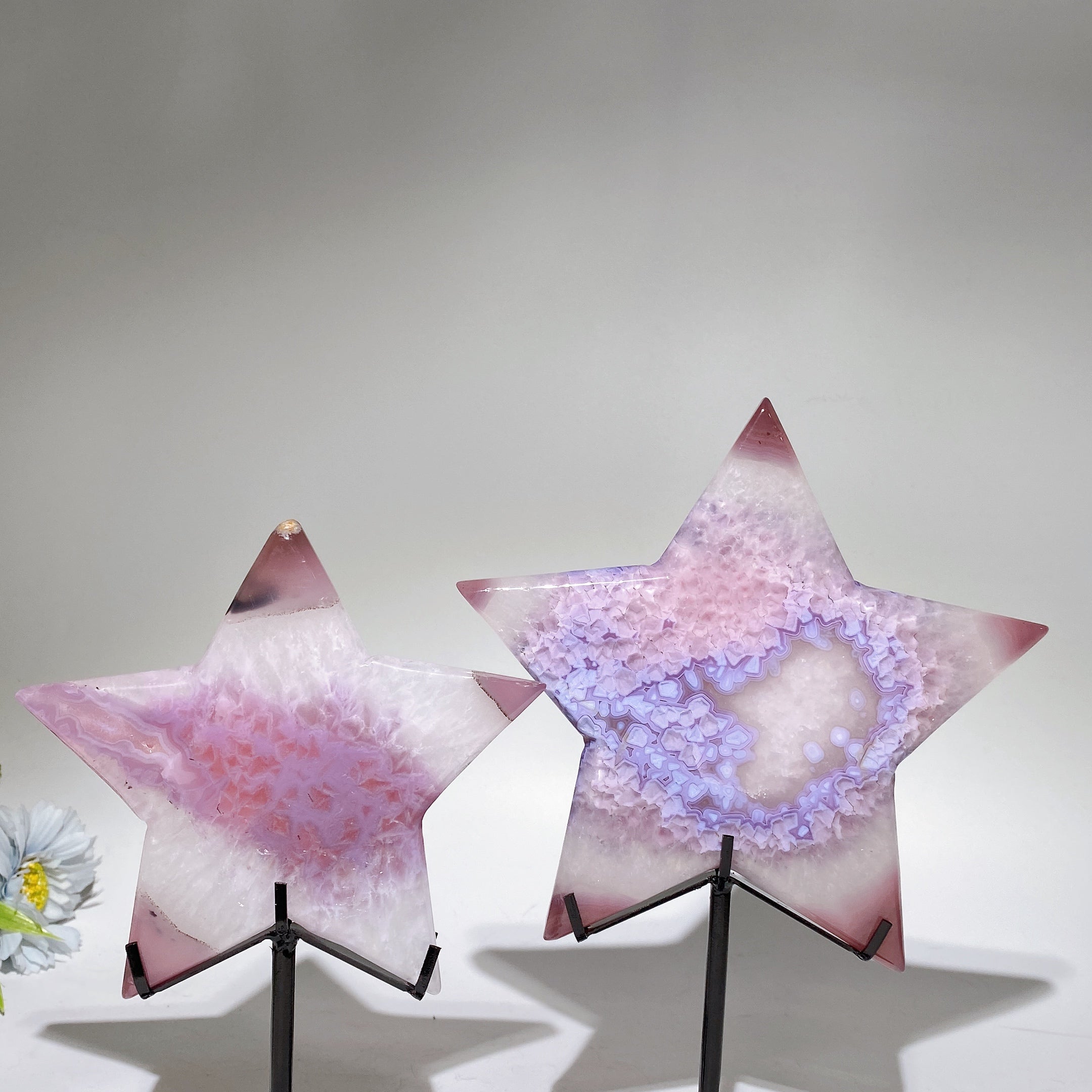 Druzy Pink Agate Star Crystal Carving 4.8-6.2 inches