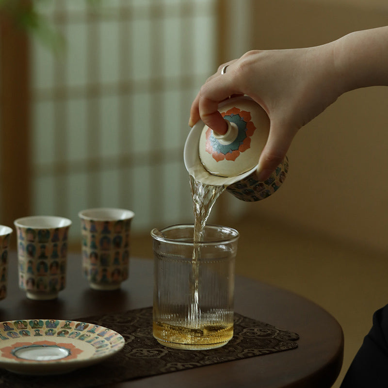 Dunhuang Keramik-Gaiwan mit Tausend Buddhas und Deckel, 150 ml