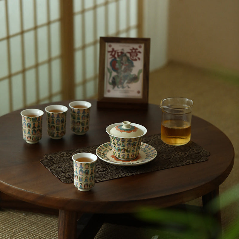 Dunhuang Keramik-Gaiwan mit Tausend Buddhas und Deckel, 150 ml