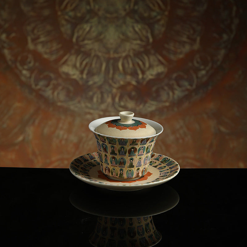 Dunhuang Keramik-Gaiwan mit Tausend Buddhas und Deckel, 150 ml