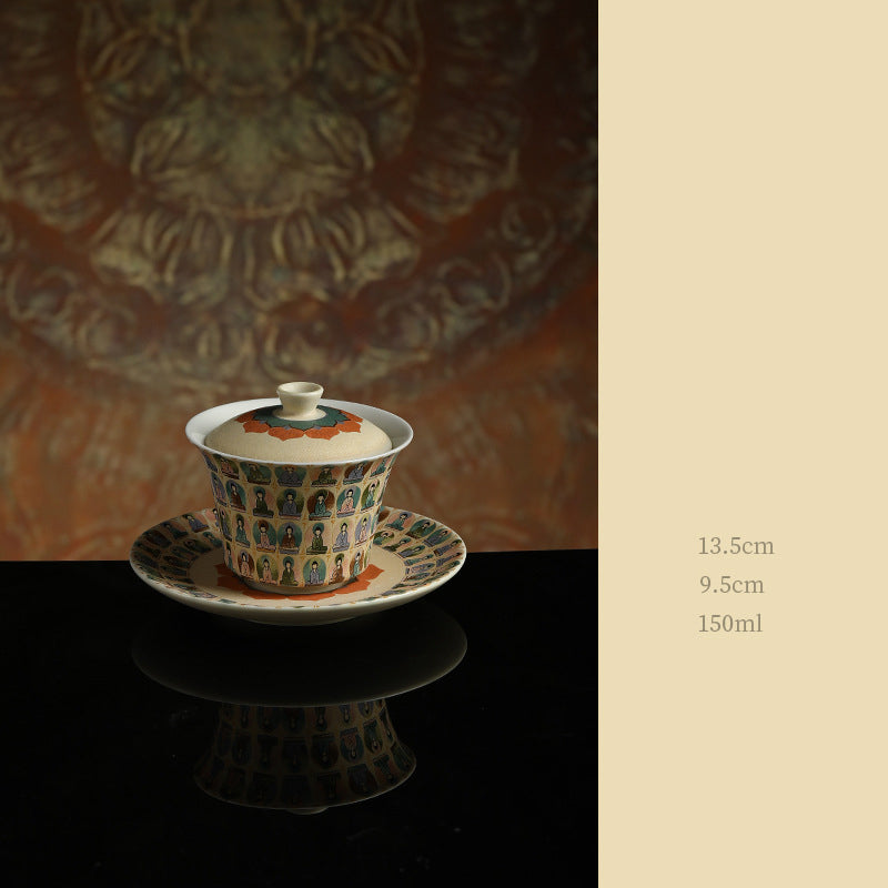 Dunhuang Keramik-Gaiwan mit Tausend Buddhas und Deckel, 150 ml