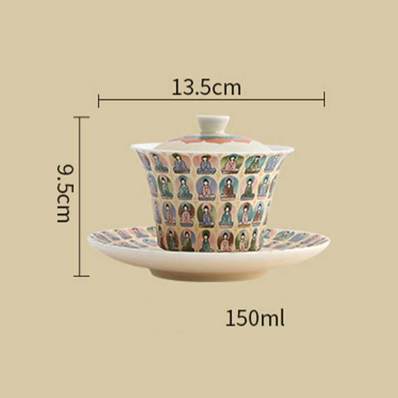Dunhuang Keramik-Gaiwan mit Tausend Buddhas und Deckel, 150 ml