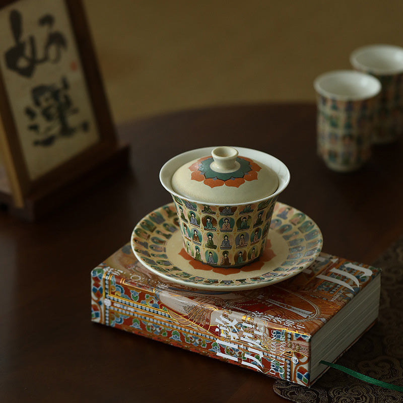 Dunhuang Keramik-Gaiwan mit Tausend Buddhas und Deckel, 150 ml