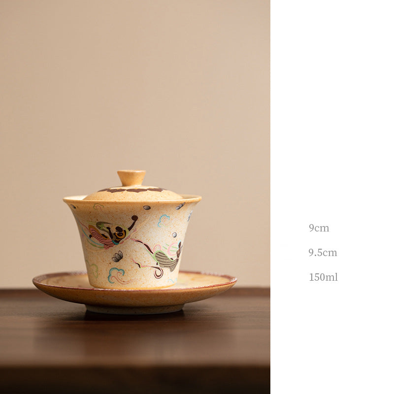 Dunhuang Keramik-Gaiwan mit Tausend Buddhas und Deckel, 150 ml