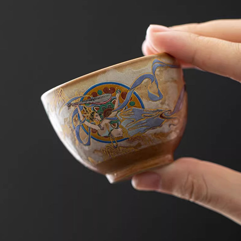 Dunhuang Fliegende Apsaras Keramik-Gaiwan-Teetasse, 150 ml