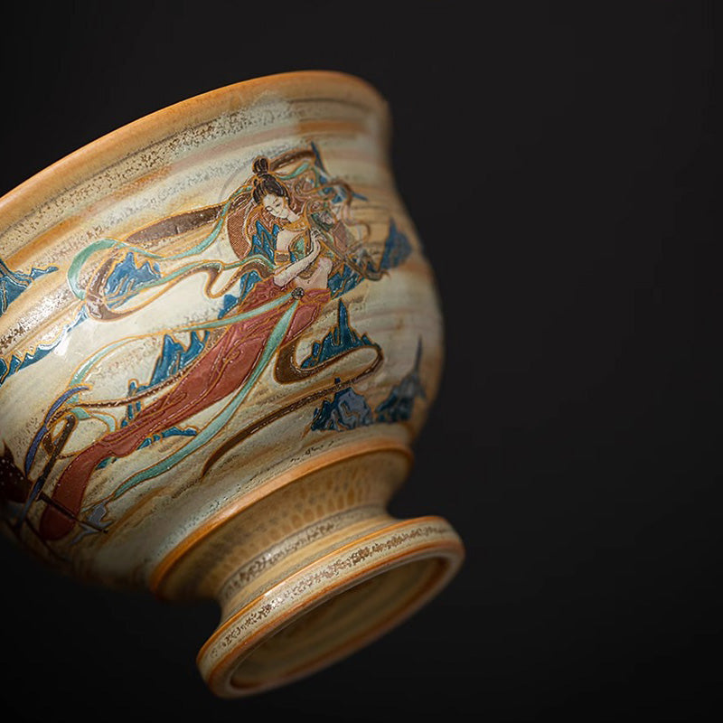 Dunhuang Fliegende Apsaras Keramik-Gaiwan-Teetasse, 150 ml