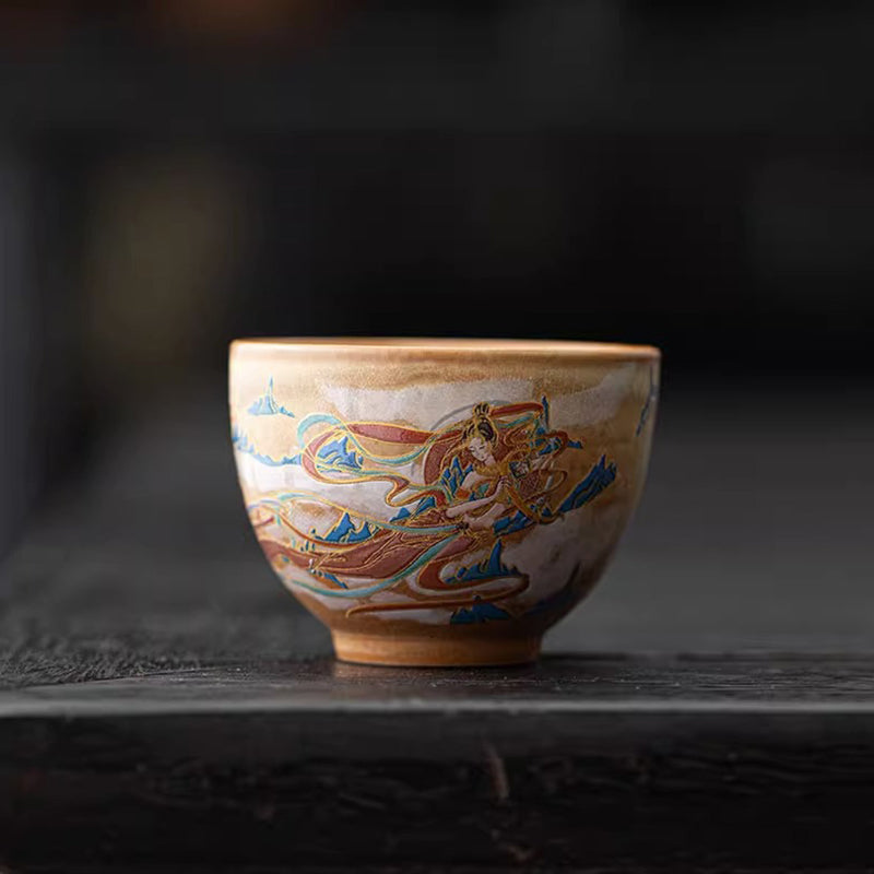 Dunhuang Fliegende Apsaras Keramik-Gaiwan-Teetasse, 150 ml
