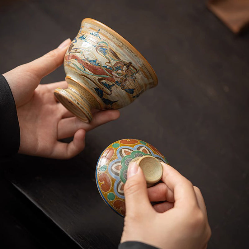 Dunhuang Fliegende Apsaras Keramik-Gaiwan-Teetasse, 150 ml
