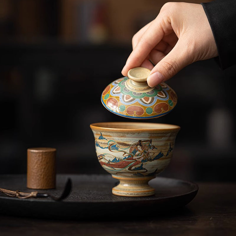 Dunhuang Fliegende Apsaras Keramik-Gaiwan-Teetasse, 150 ml