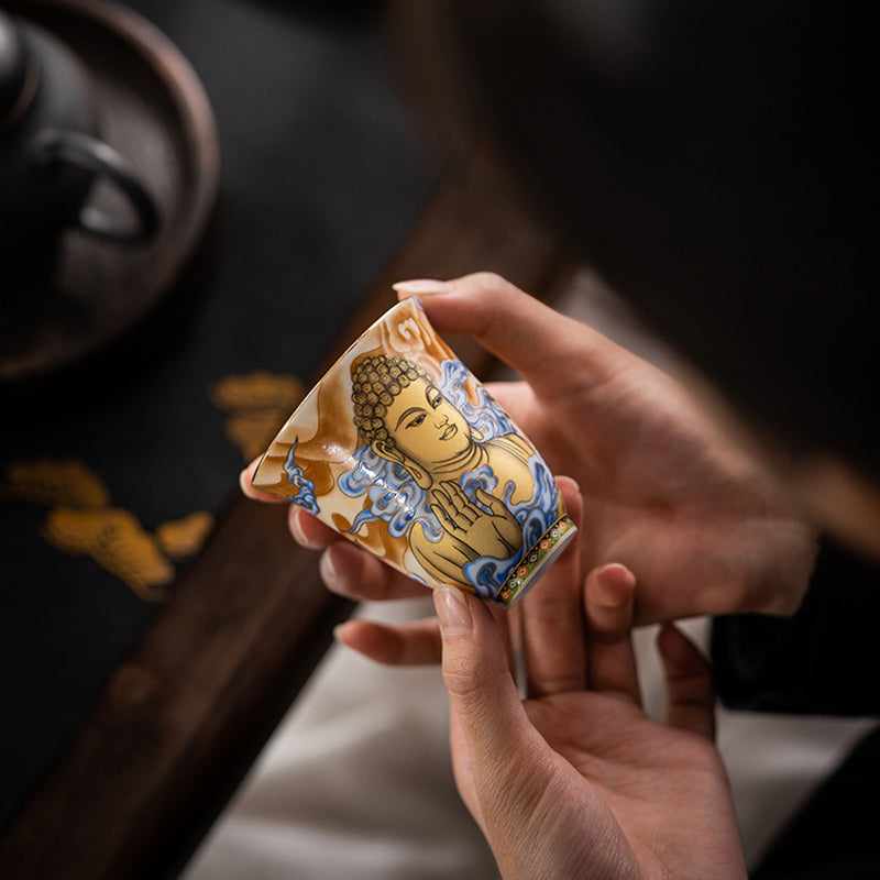 Dunhuang Fliegende Apsaras Keramik-Teetasse, 100 ml, Zen-Dekor