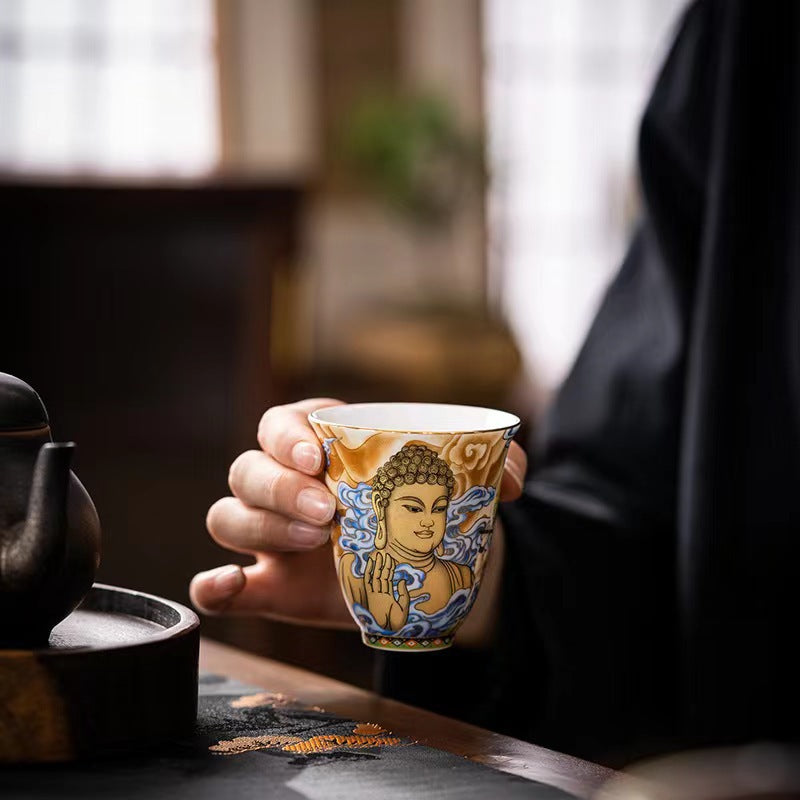 Dunhuang Fliegende Apsaras Keramik-Teetasse, 100 ml, Zen-Dekor
