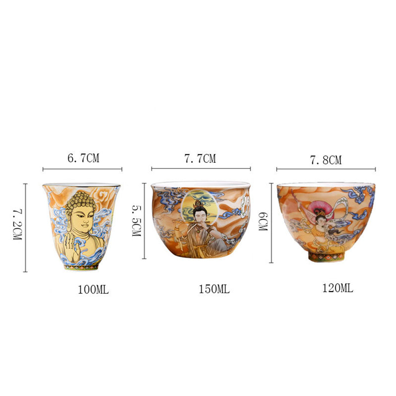 Dunhuang Fliegende Apsaras Keramik-Teetasse, 100 ml, Zen-Dekor