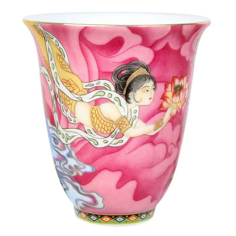 Dunhuang Fliegende Apsaras Keramik-Teetasse, 100 ml, Zen-Dekor