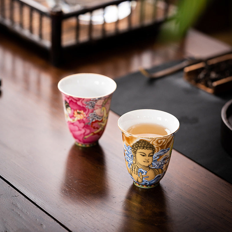 Dunhuang Fliegende Apsaras Keramik-Teetasse, 100 ml, Zen-Dekor