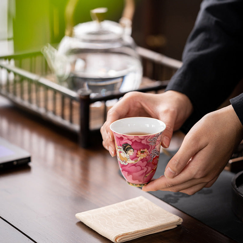 Dunhuang Fliegende Apsaras Keramik-Teetasse, 100 ml, Zen-Dekor