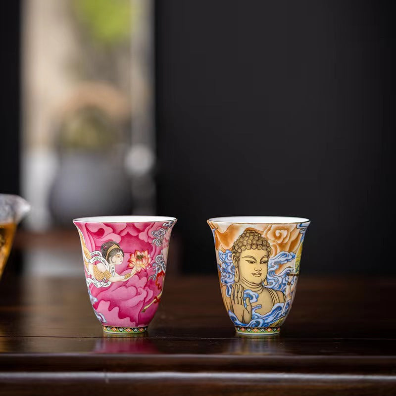 Dunhuang Fliegende Apsaras Keramik-Teetasse, 100 ml, Zen-Dekor
