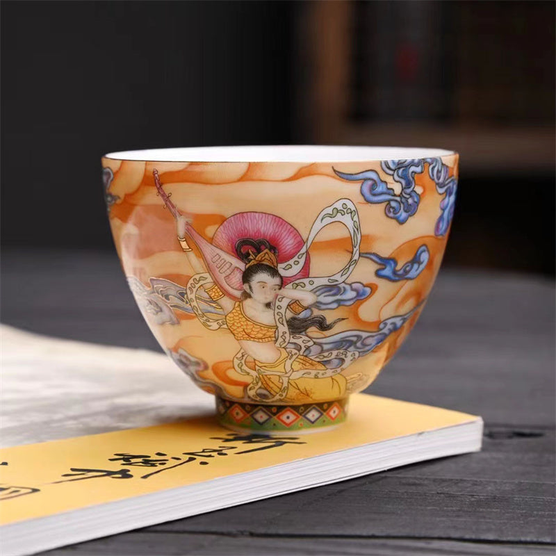 Dunhuang Fliegende Apsaras Keramik-Teetasse, 100 ml, Zen-Dekor