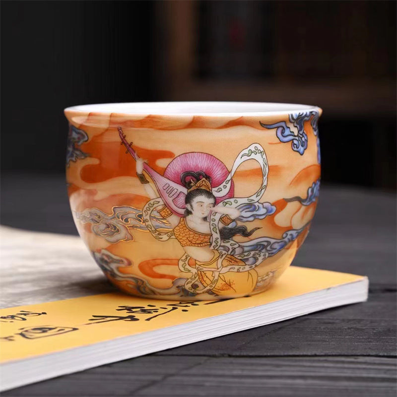 Dunhuang Fliegende Apsaras Keramik-Teetasse, 100 ml, Zen-Dekor