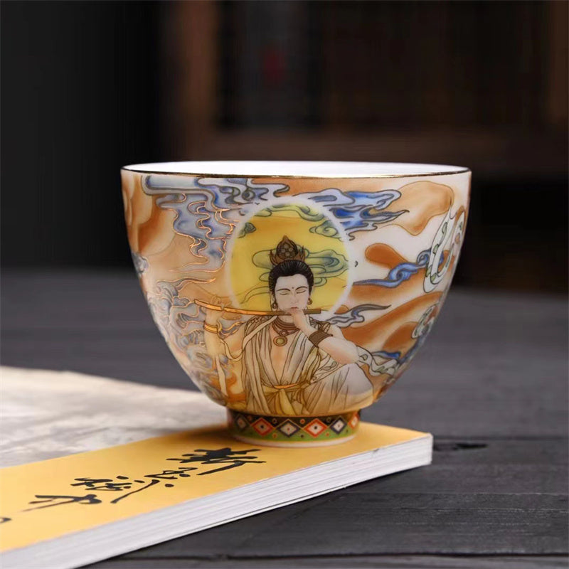 Dunhuang Fliegende Apsaras Keramik-Teetasse, 100 ml, Zen-Dekor