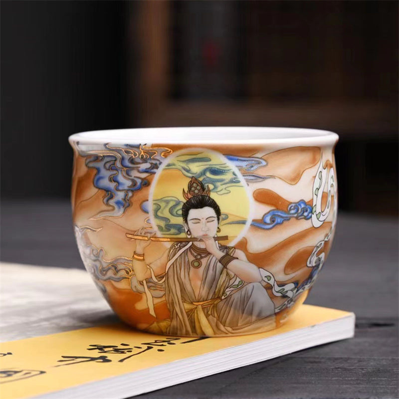 Dunhuang Fliegende Apsaras Keramik-Teetasse, 100 ml, Zen-Dekor