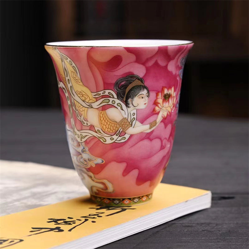 Dunhuang Fliegende Apsaras Keramik-Teetasse, 100 ml, Zen-Dekor