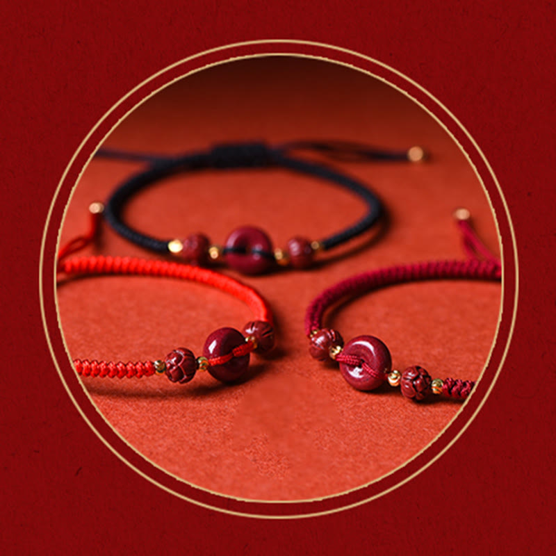 Handmade Cinnabar Peace Buckle Braided Bracelet for Calmness