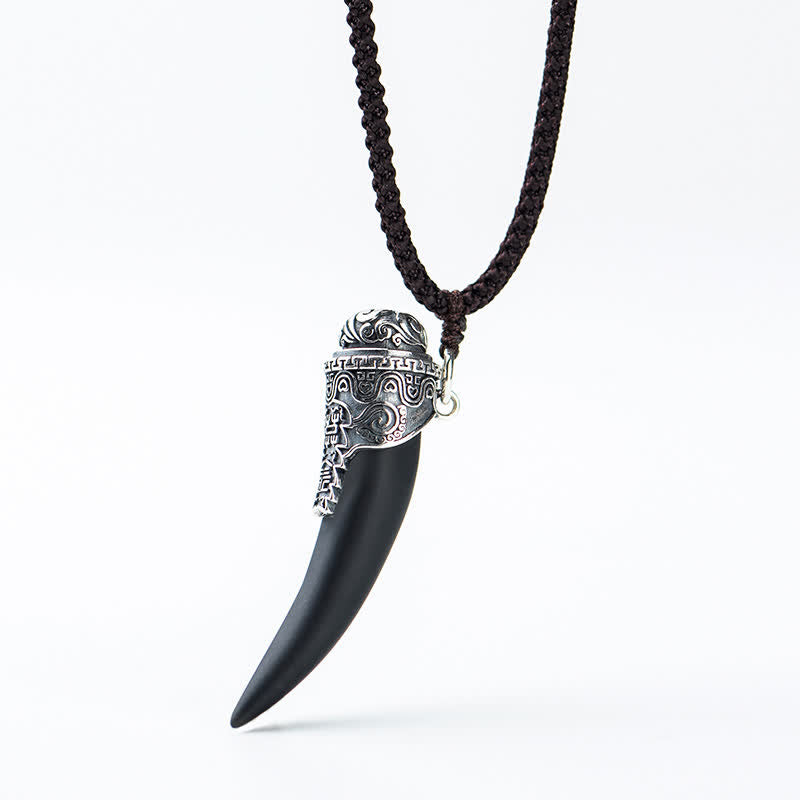 925 Sterling Silver Black Obsidian Strength Necklace Pendant